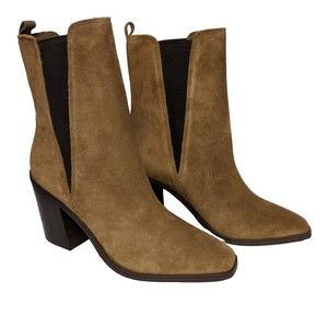 NEW Marc Fisher Size 11M Kristie Heeled Bootie Leather Brown Suede Boots Pull On